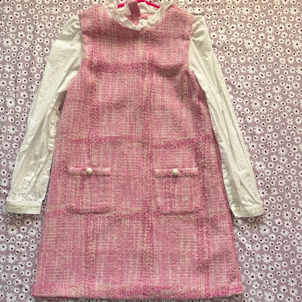 Janie and Jack Pink Tweed A-Line Pinafore
